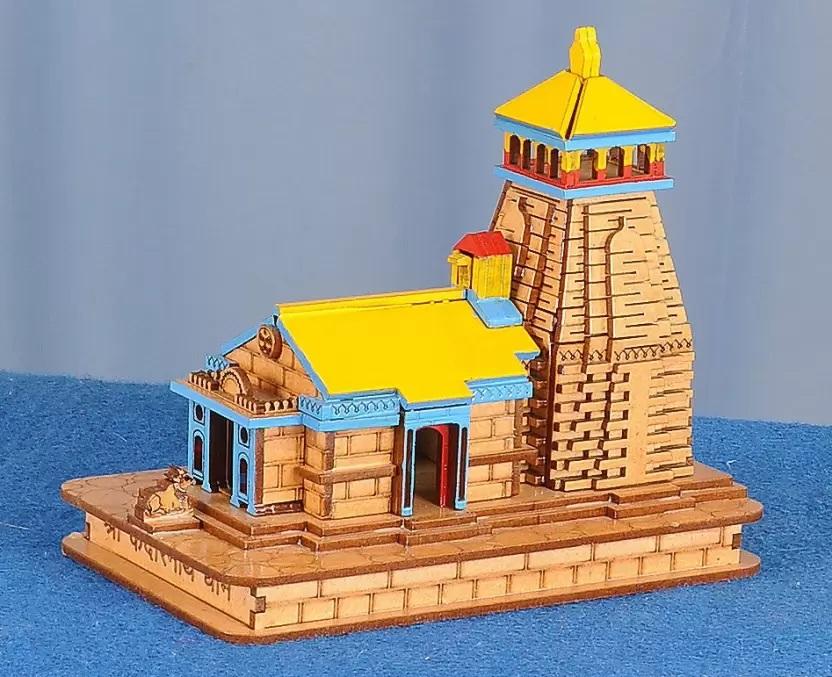 Hand Crafted Kedarnath Temple in Wood Color 3D Model Mandir Statue(4 Inch)