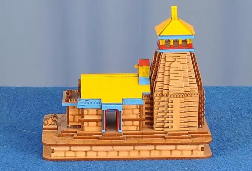Hand Crafted Kedarnath Temple in Wood Color 3D Model Mandir Statue(4 Inch)