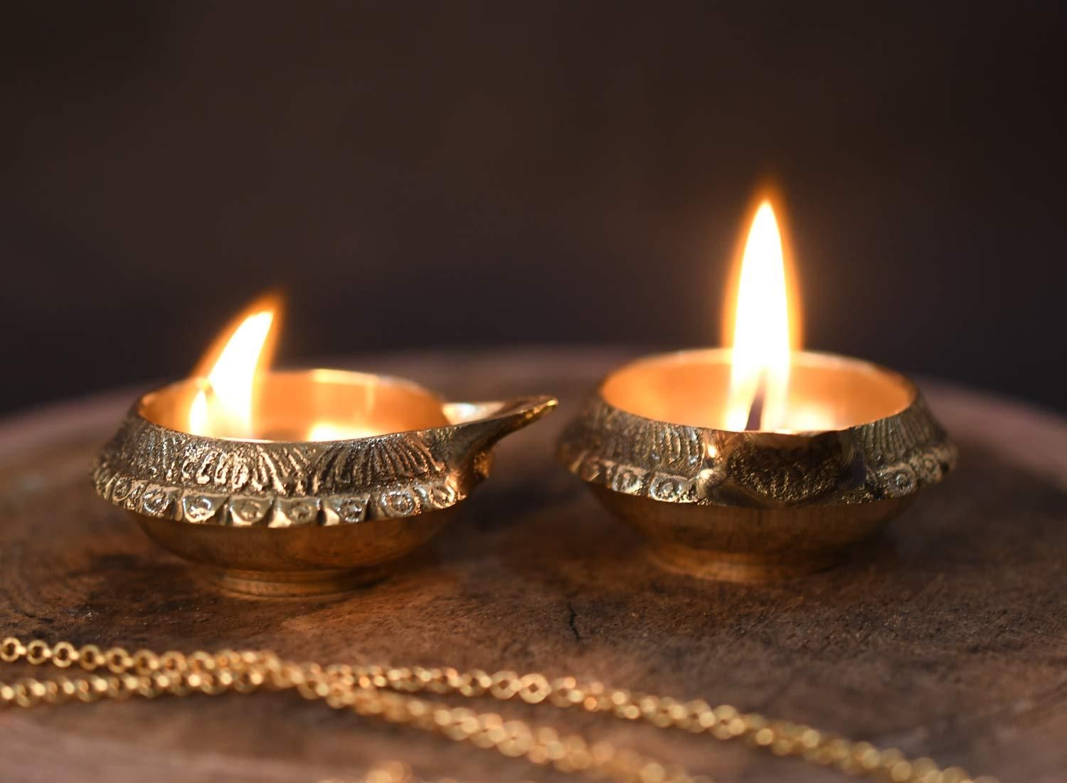 Set of 2 Brass Diya for Puja Room